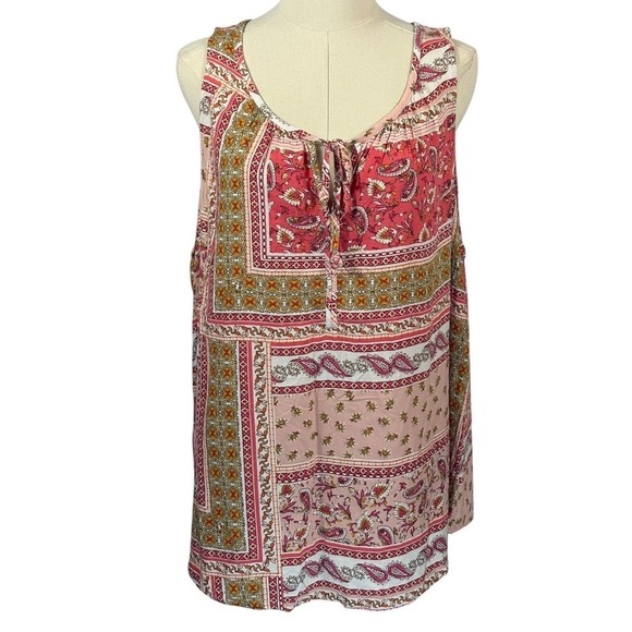 Sonoma Tops - Sonoma 100% Rayon Pink‎ & Orange Paisley Print Tank Top (Size XL)
